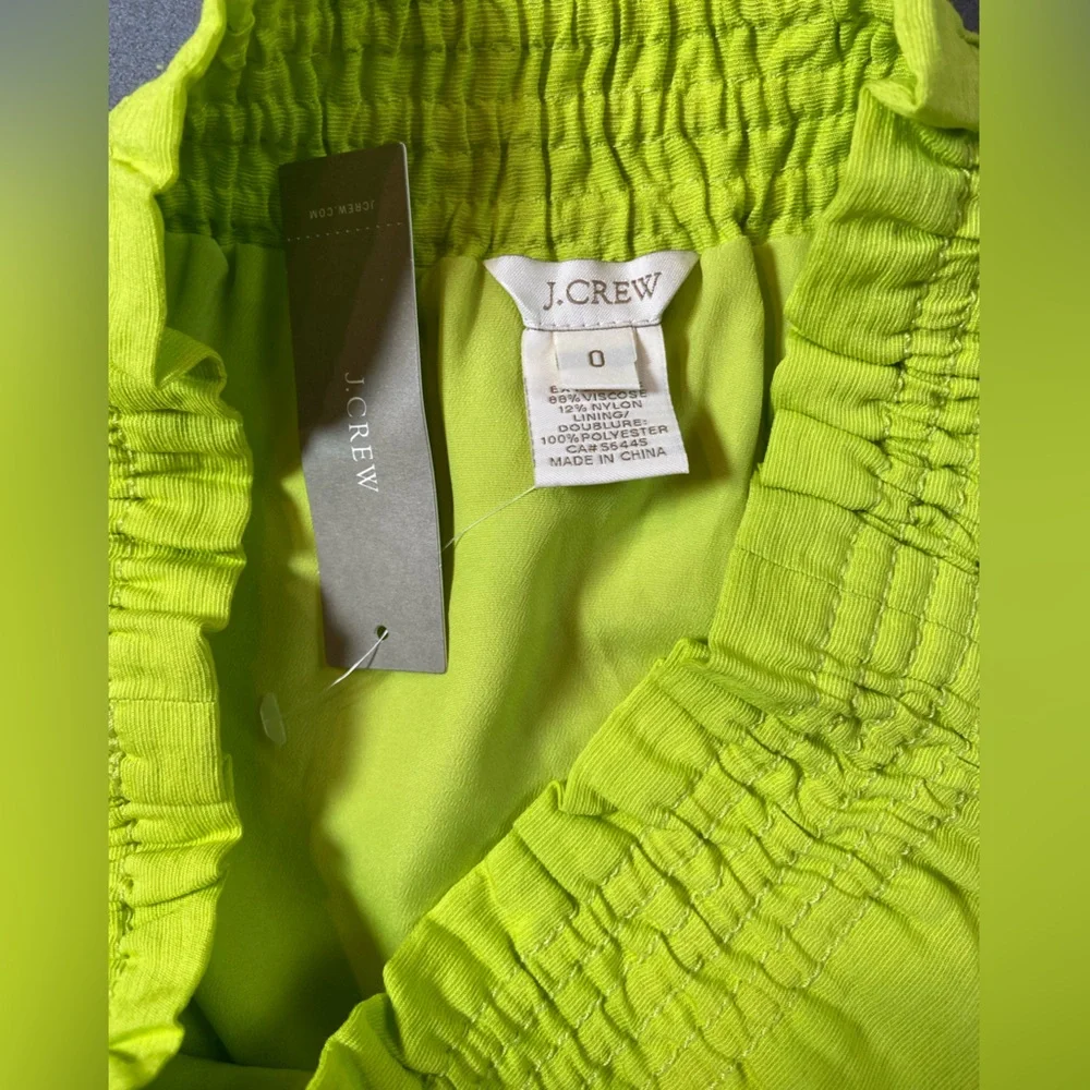 NWT J Crew neon green skirt elastic waist pull on paper bag Fully Lined size‎ 0